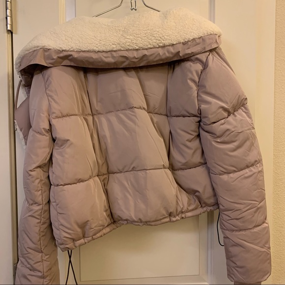 Rose Pink Fleece Lined Wide Collar Puffer Coat Jacket - Picture 6 of 8